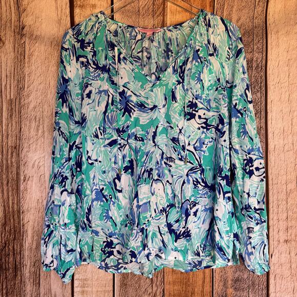 Lilly Pulitzer Tunic Top Willa in Tropical Turquoise Elephant Preppy Beach Small - Picture 1 of 9